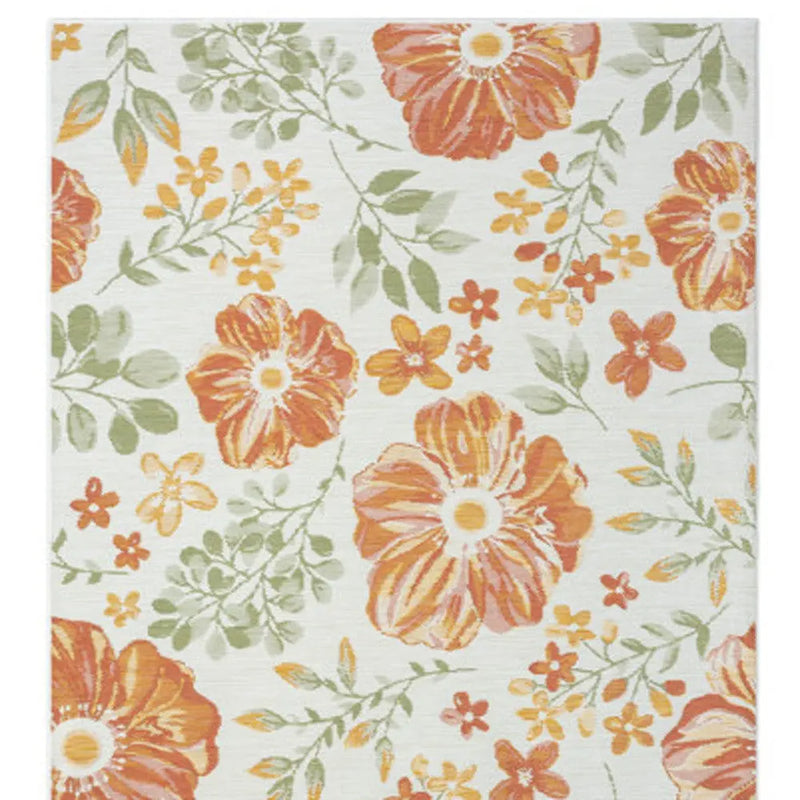 2' X 8' Ivory Green and Orange Floral Stain Resistant Indoor Outdoor Runner Rug Homeroots Outdoor