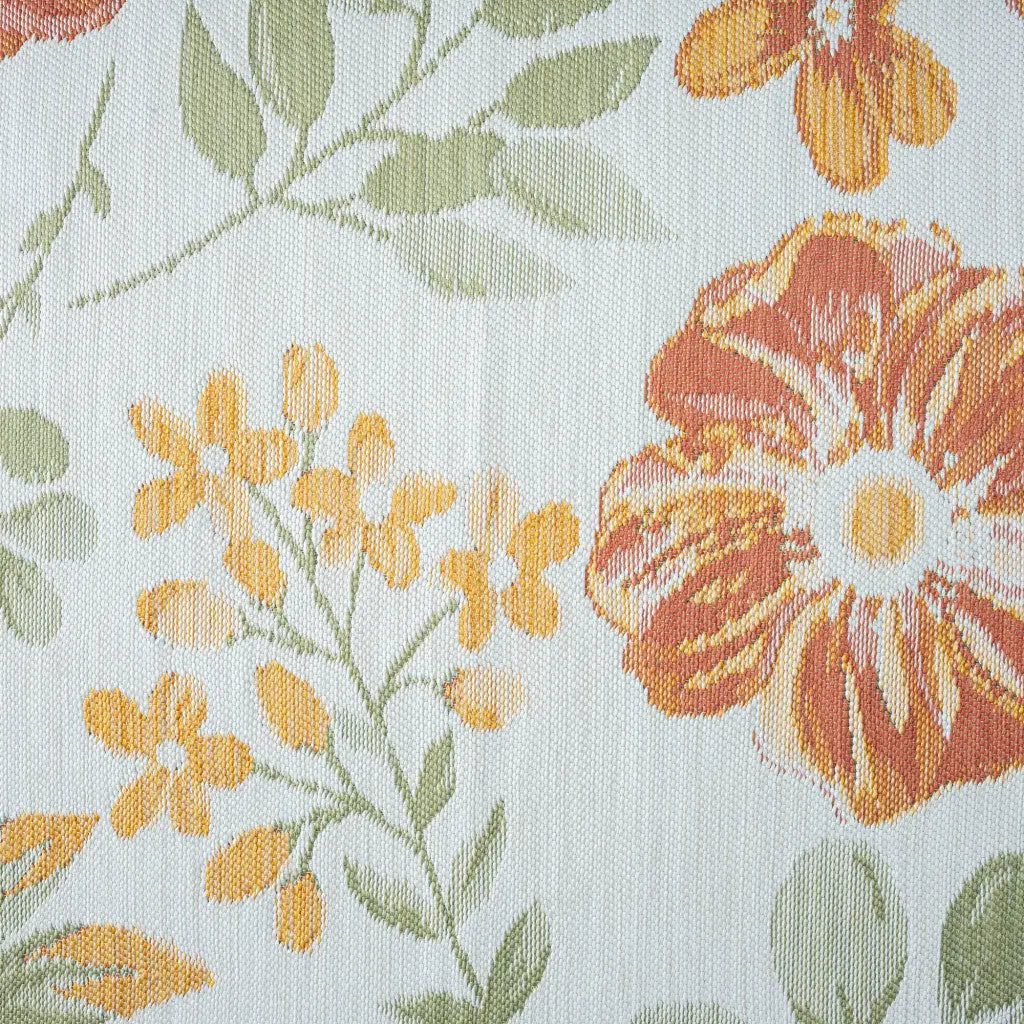 2' X 8' Ivory Green and Orange Floral Stain Resistant Indoor Outdoor Runner Rug Homeroots Outdoor