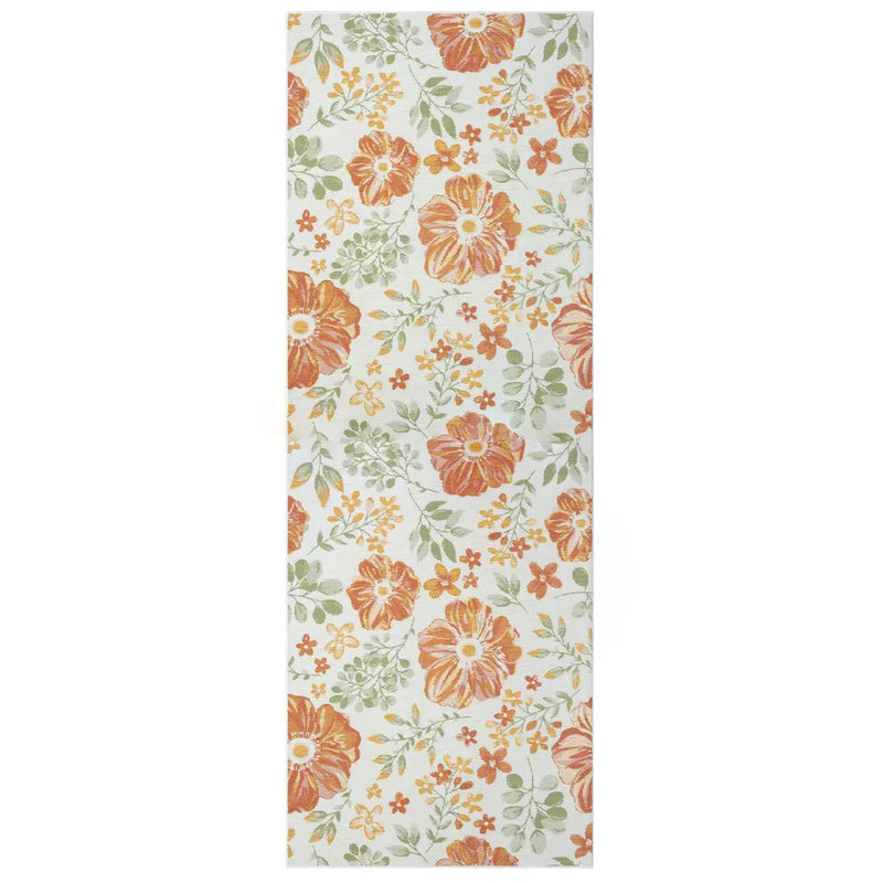 2' X 8' Ivory Green and Orange Floral Stain Resistant Indoor Outdoor Runner Rug Homeroots Outdoor