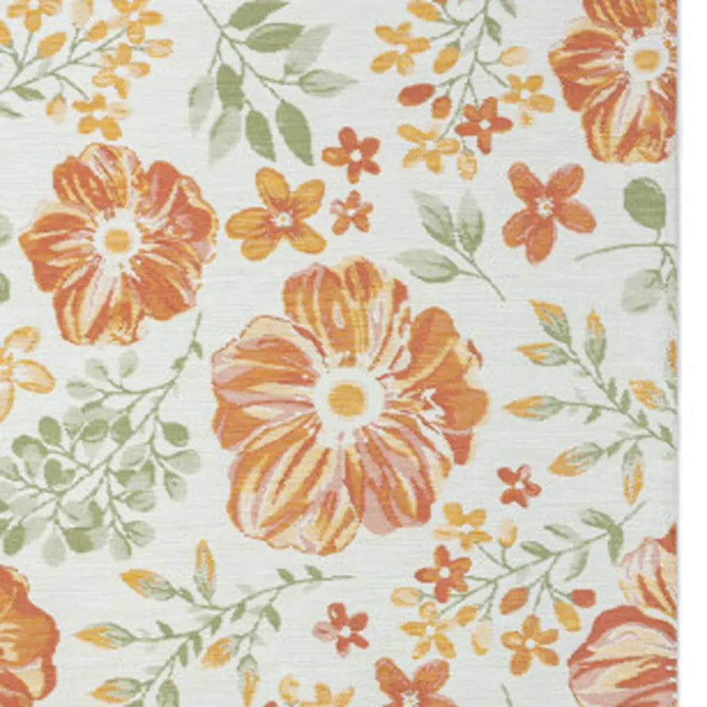 2' X 8' Ivory Green and Orange Floral Stain Resistant Indoor Outdoor Runner Rug Homeroots Outdoor