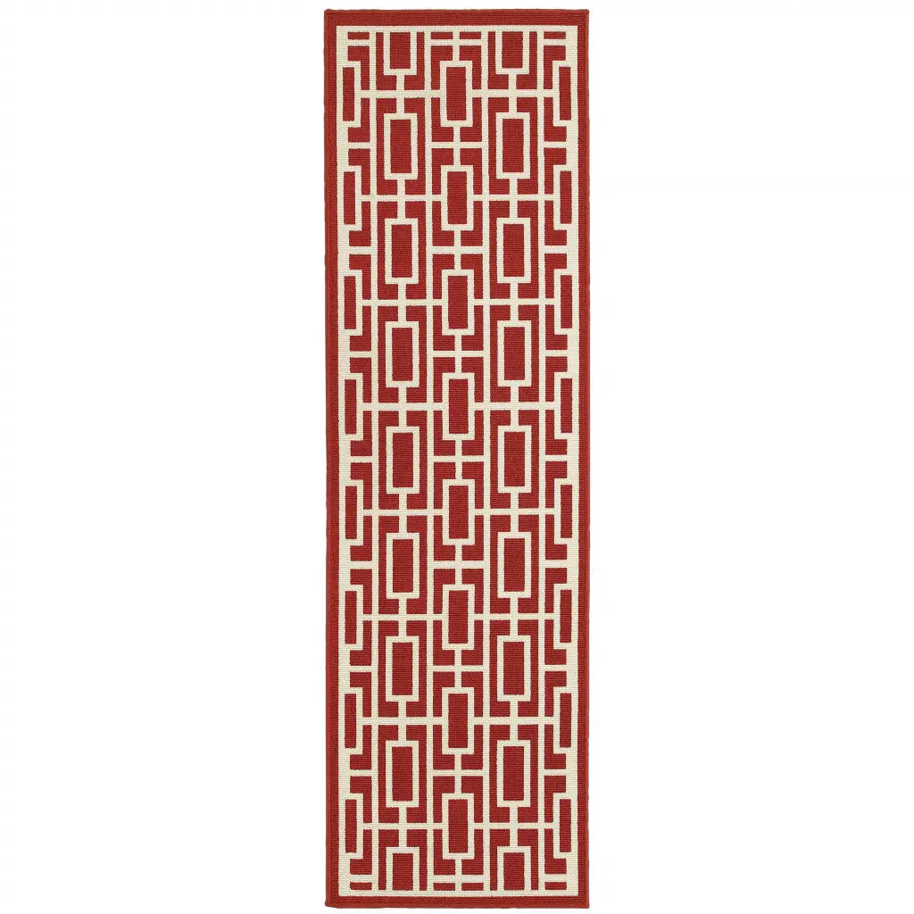 2' X 8' Red and Ivory Geometric Stain Resistant Indoor Outdoor Area Rug Homeroots Outdoor