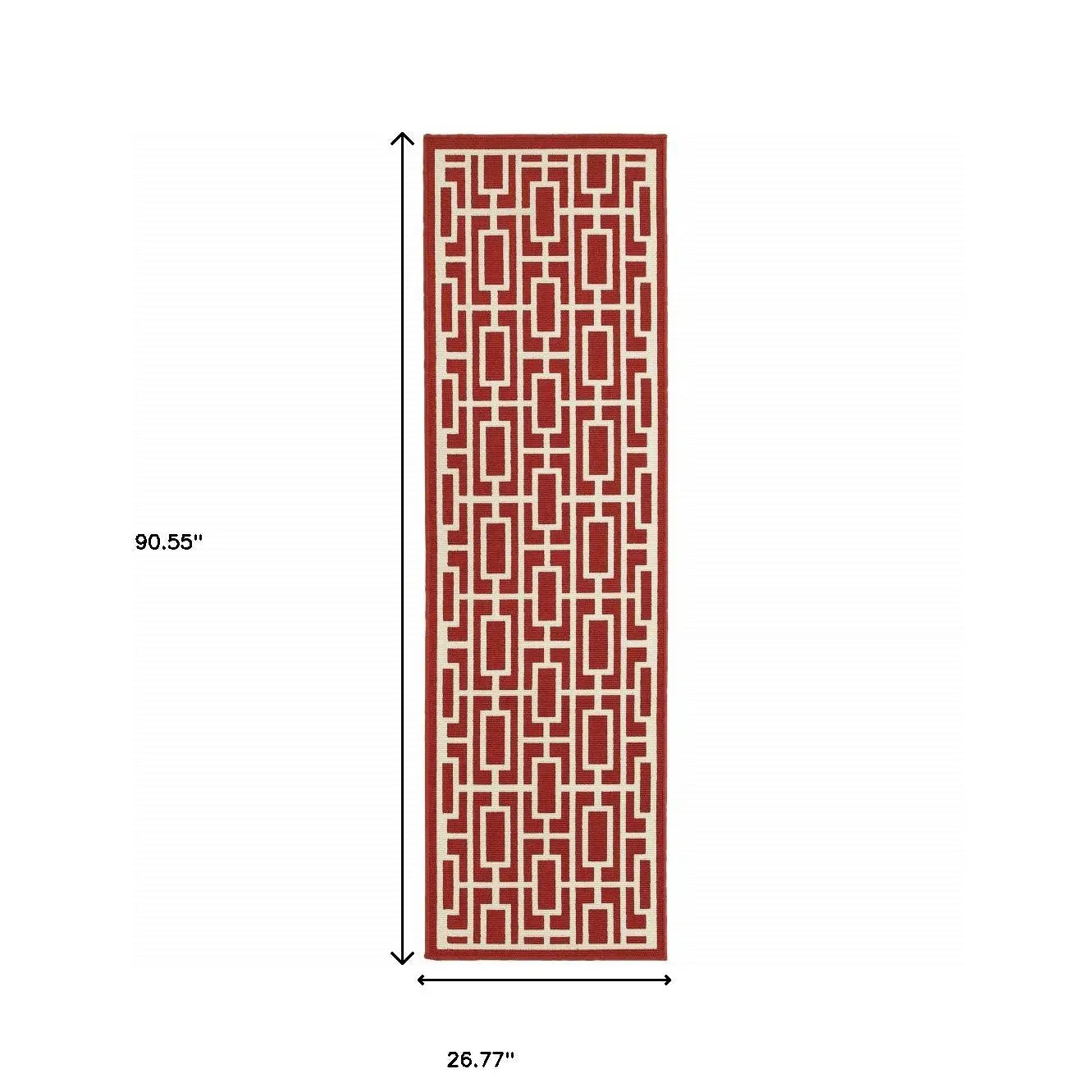 2' X 8' Red and Ivory Geometric Stain Resistant Indoor Outdoor Area Rug Homeroots Outdoor