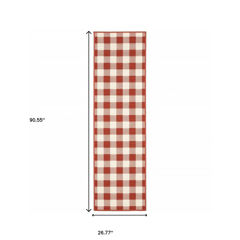2' X 8' Red and Ivory Geometric Stain Resistant Indoor Outdoor Area Rug Homeroots Outdoor