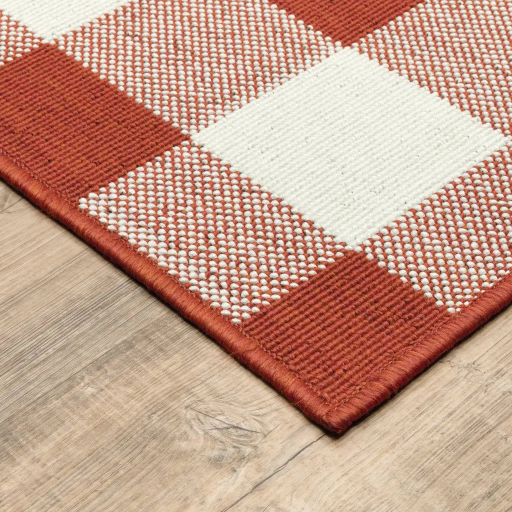 2' X 8' Red and Ivory Geometric Stain Resistant Indoor Outdoor Area Rug Homeroots Outdoor