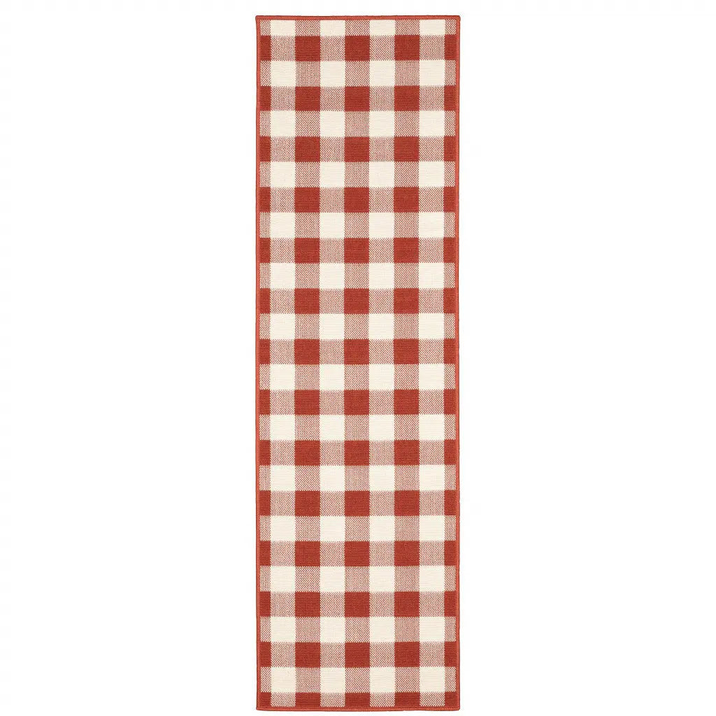 2' X 8' Red and Ivory Geometric Stain Resistant Indoor Outdoor Area Rug Homeroots Outdoor