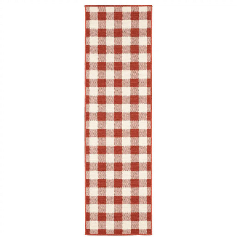 2' X 8' Red and Ivory Geometric Stain Resistant Indoor Outdoor Area Rug Homeroots Outdoor