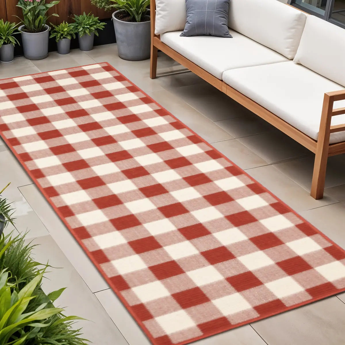 2' X 8' Red and Ivory Geometric Stain Resistant Indoor Outdoor Area Rug Homeroots Outdoor