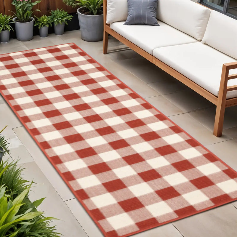 2' X 8' Red and Ivory Geometric Stain Resistant Indoor Outdoor Area Rug Homeroots Outdoor