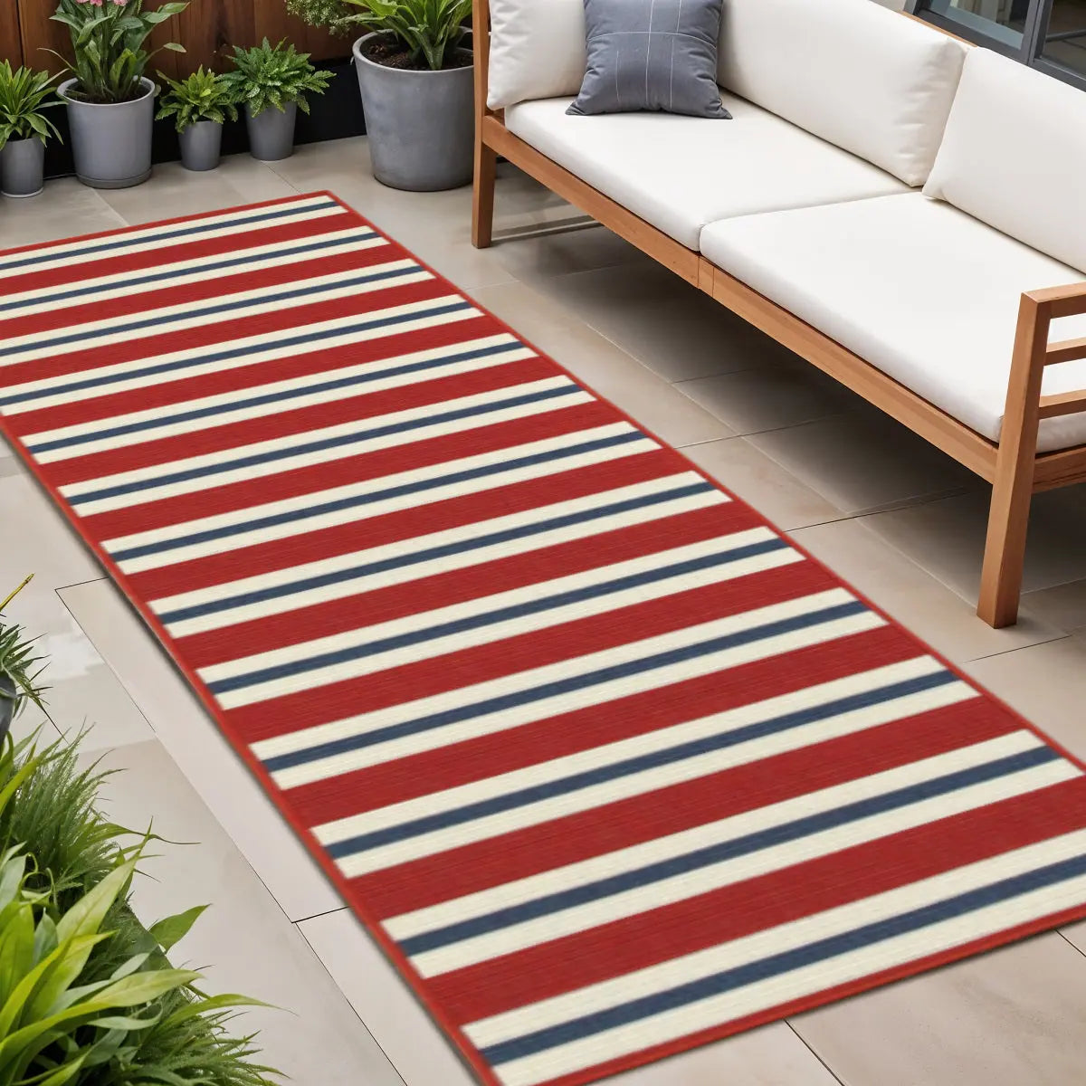 2' X 8' Red and Ivory Geometric Stain Resistant Indoor Outdoor Area Rug Homeroots Outdoor