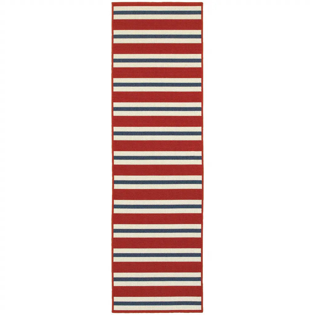 2' X 8' Red and Ivory Geometric Stain Resistant Indoor Outdoor Area Rug Homeroots Outdoor