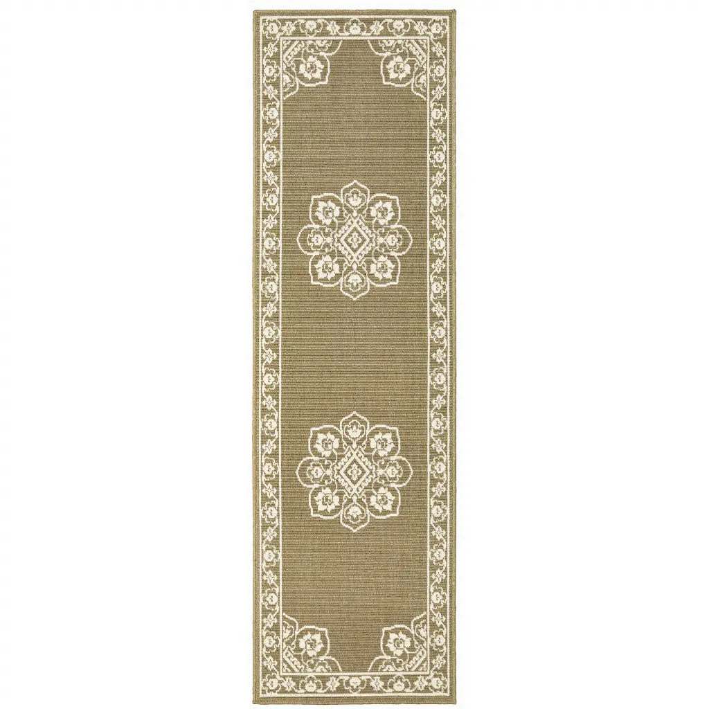 2' X 8' Tan Oriental Stain Resistant Indoor Outdoor Area Rug Homeroots Outdoor