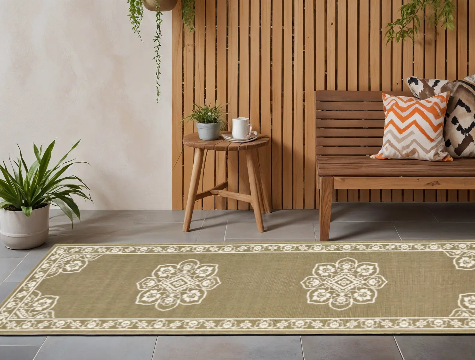 2' X 8' Tan Oriental Stain Resistant Indoor Outdoor Area Rug Homeroots Outdoor