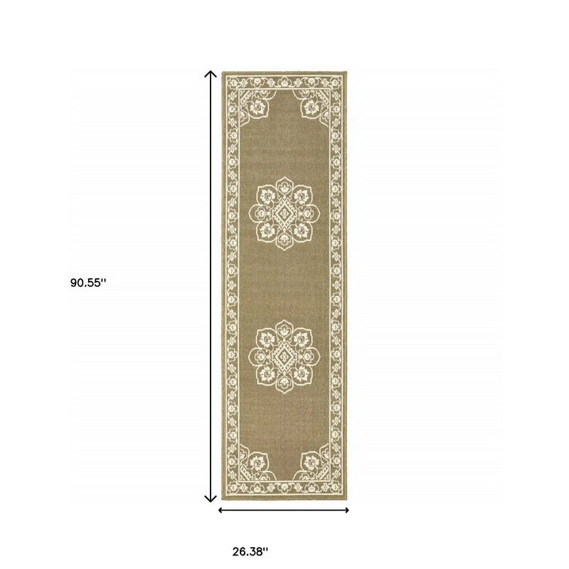 2' X 8' Tan Oriental Stain Resistant Indoor Outdoor Area Rug Homeroots Outdoor