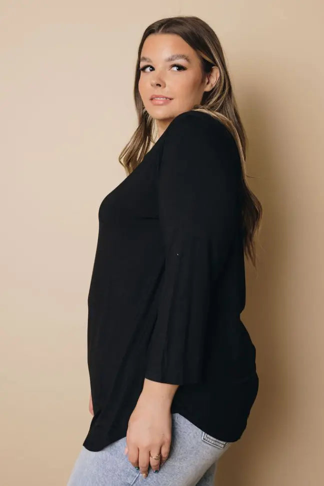 3/4 Sleeve Cut out Neckline Plus Size Top Stay Warm in Style