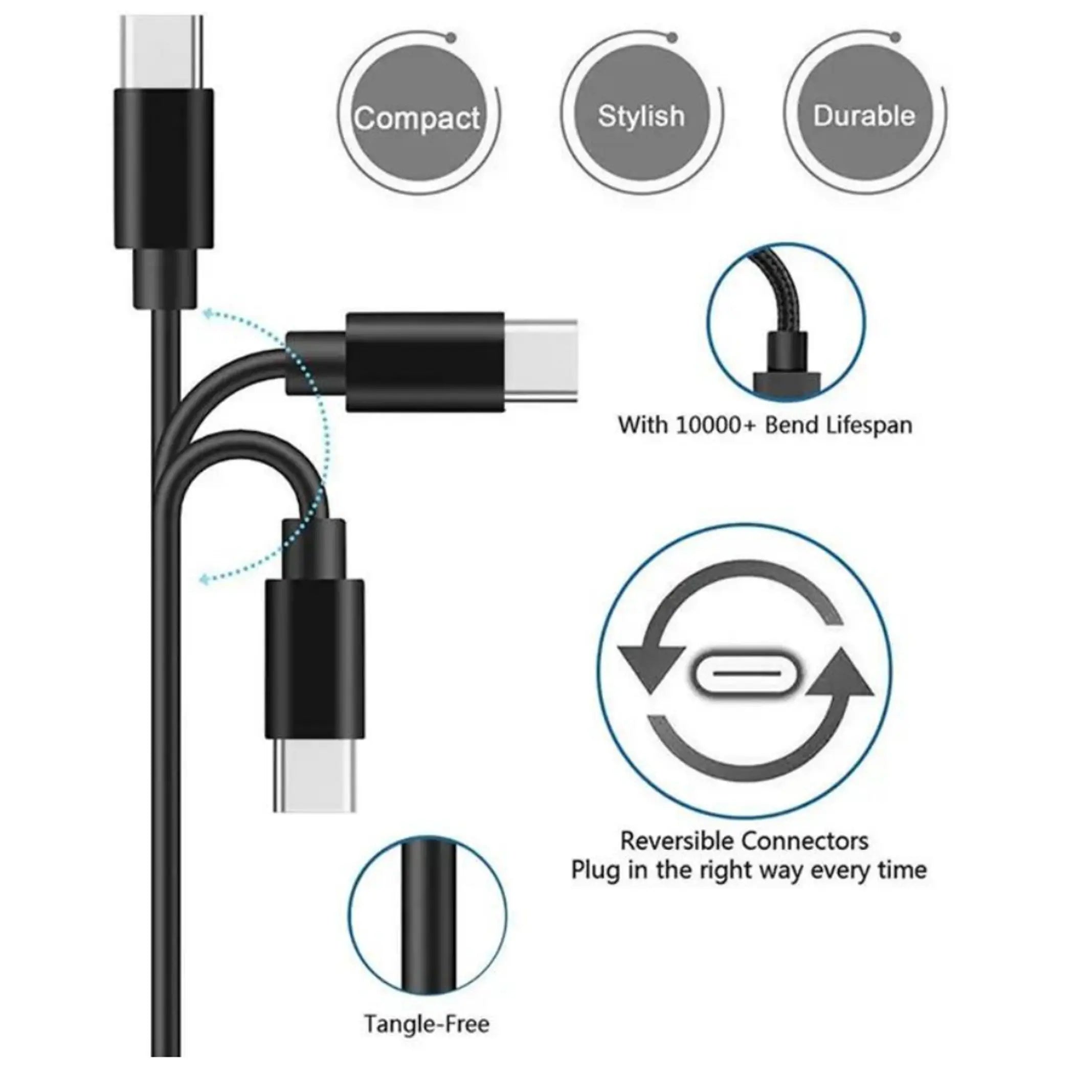 3-Pack Charger Type C Cable 3FT - 10FT Indoor Outdoor