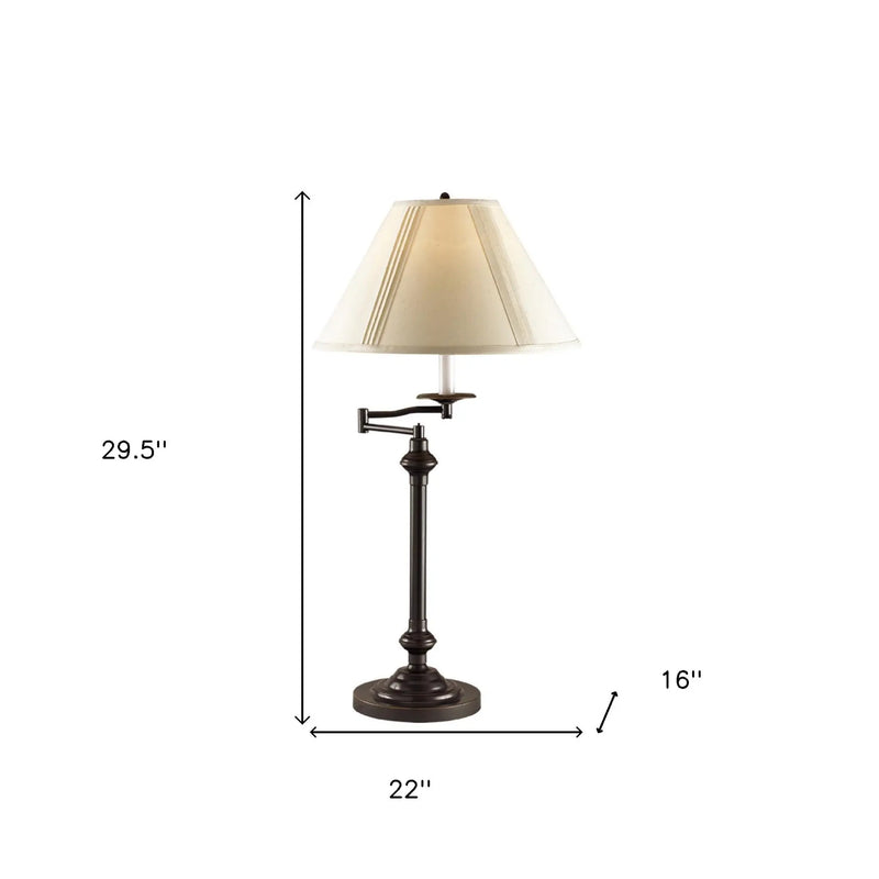 30" Antiqued Bronze Metal Swing Arm Table Lamp With Off White Empire Shade Homeroots Lighting