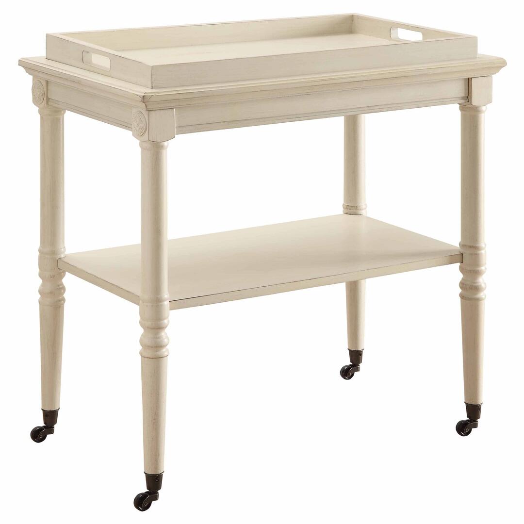 30" Antiqued White Wood Rolling Bar Cart - GreatEagleInc