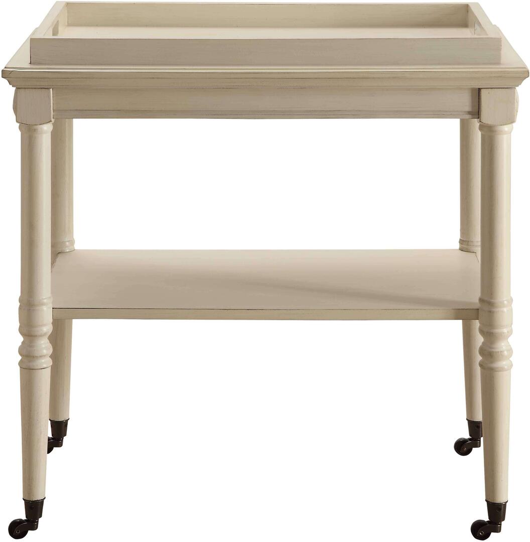 30" Antiqued White Wood Rolling Bar Cart - GreatEagleInc