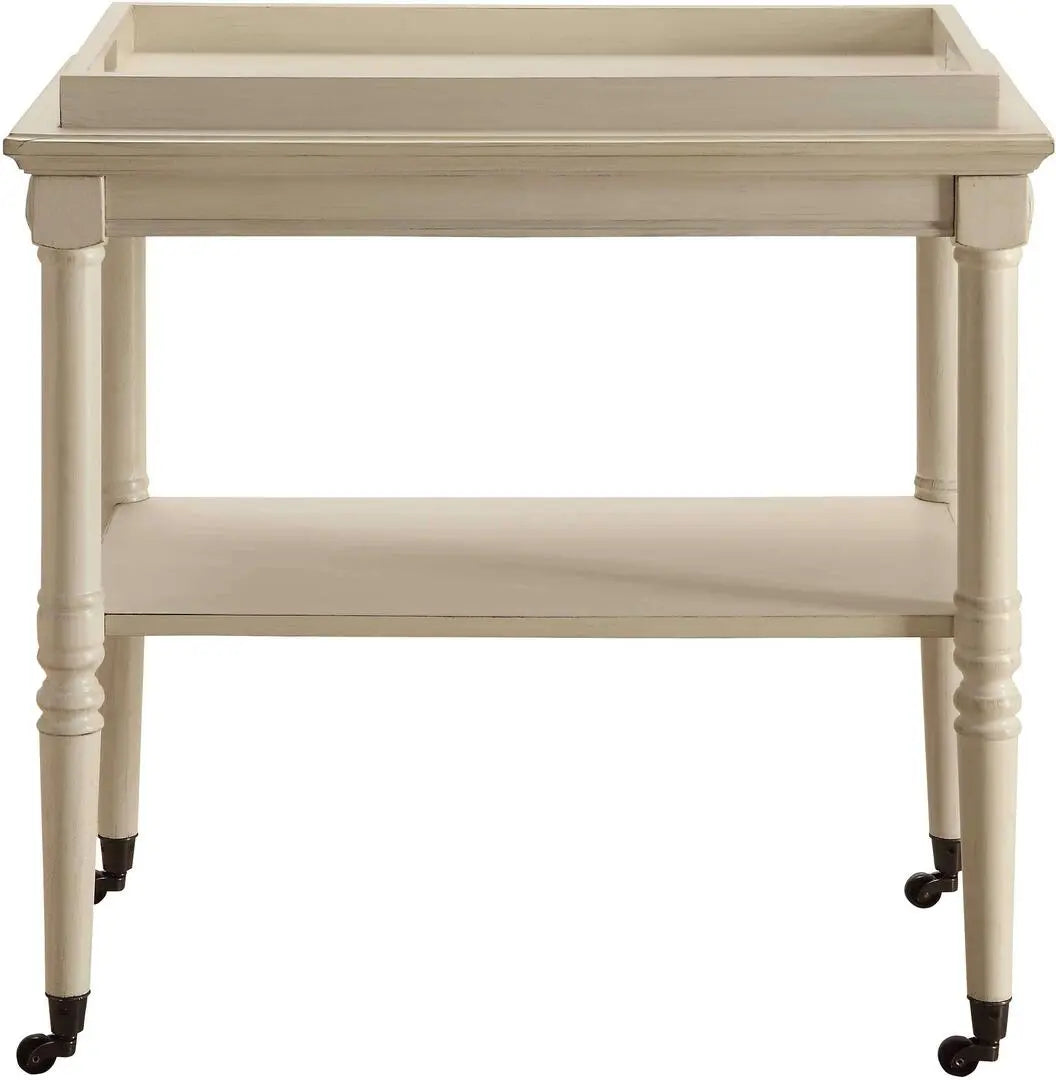 30" Antiqued White Wood Rolling Bar Cart - GreatEagleInc