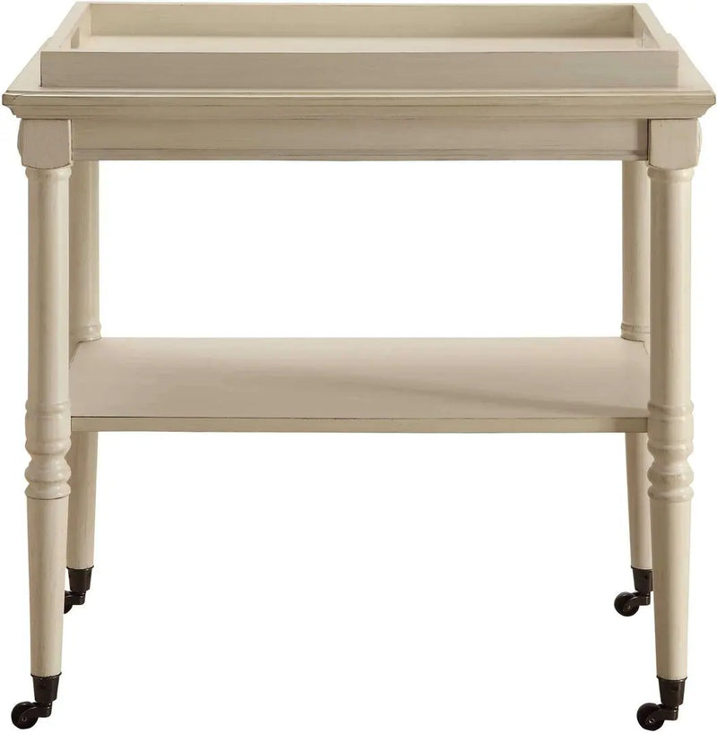 30" Antiqued White Wood Rolling Bar Cart - GreatEagleInc
