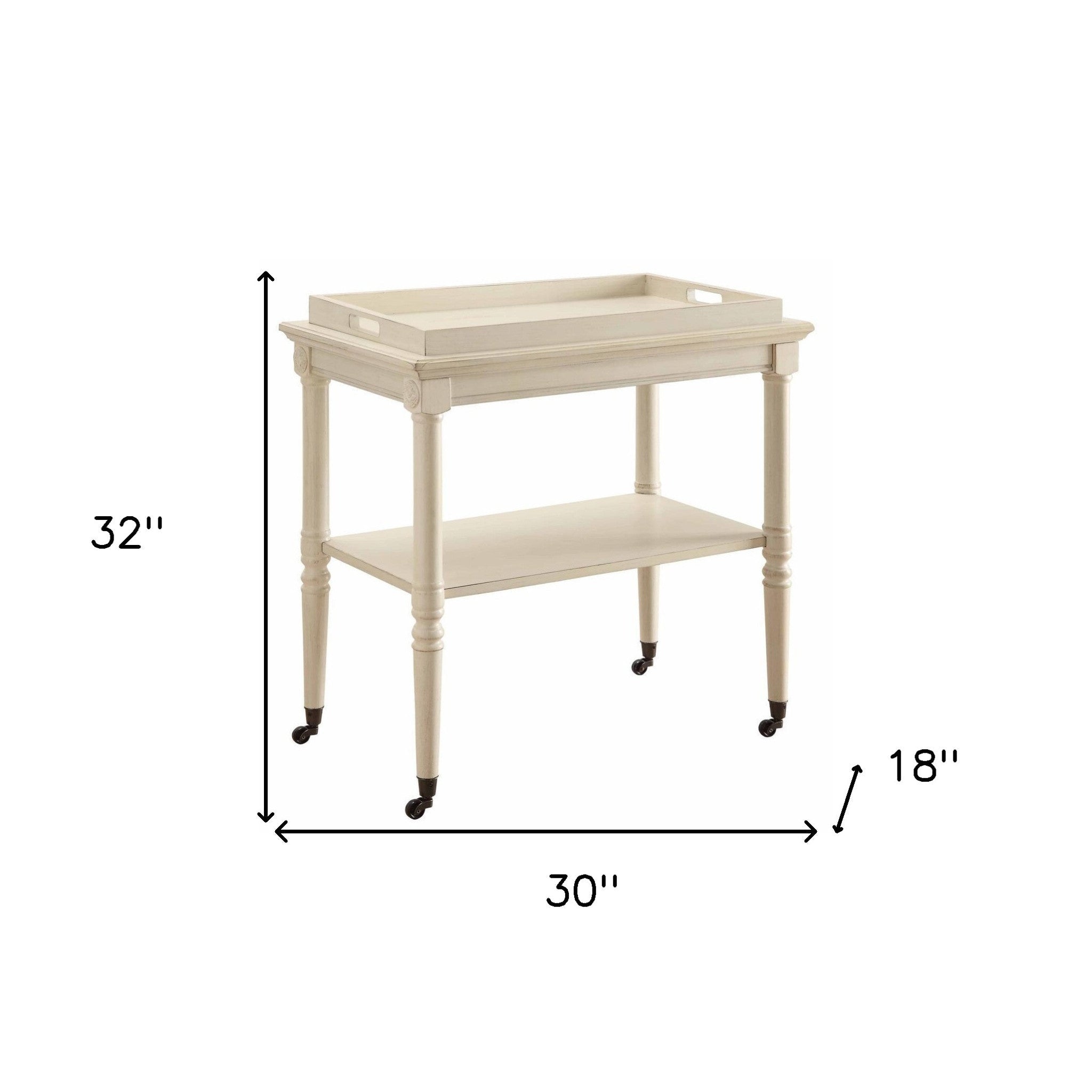 30" Antiqued White Wood Rolling Bar Cart - GreatEagleInc