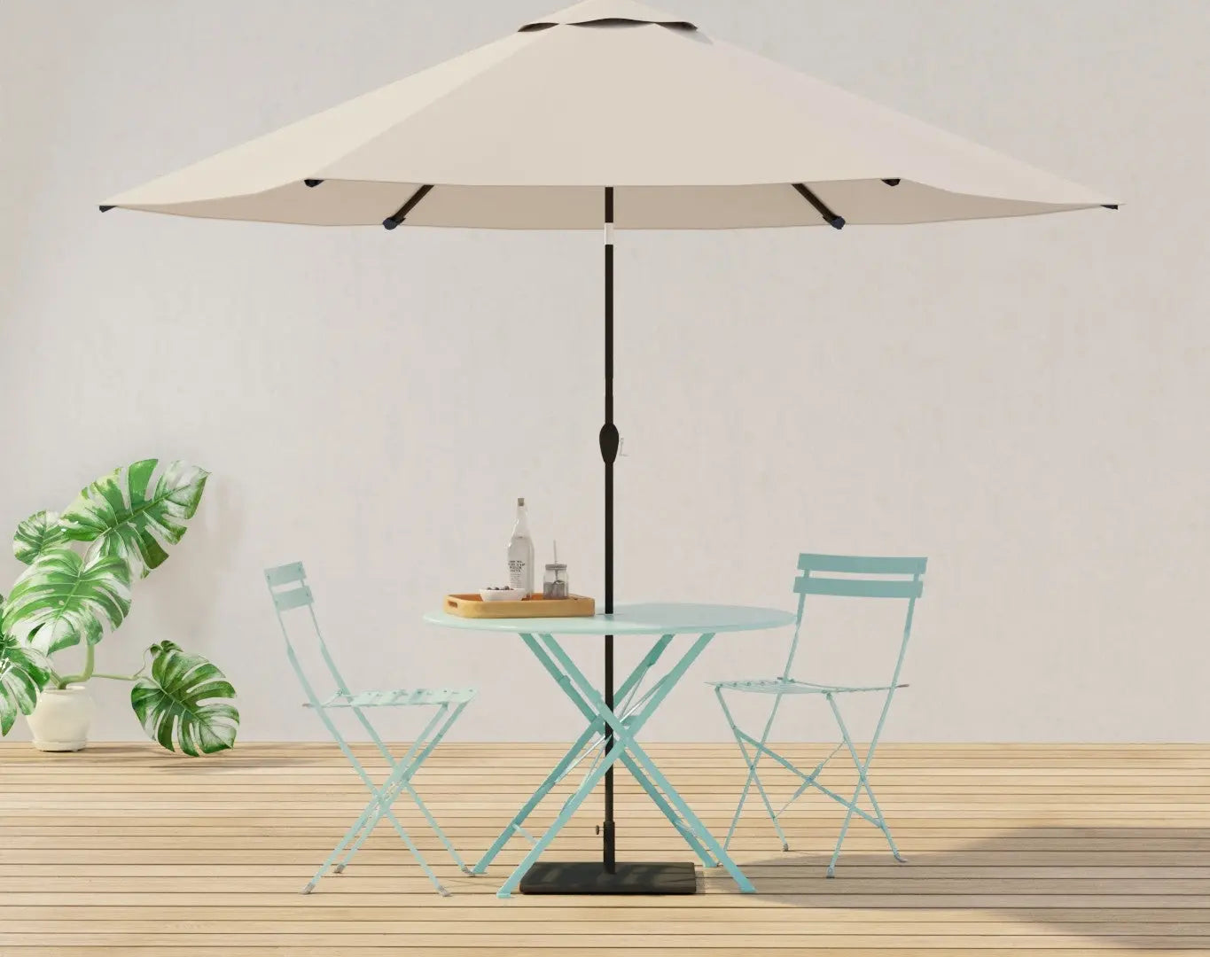 30" Aqua Rounded Aluminum Folding Outdoor Bistro Table with Umbrella Hole Homeroots Outdoor