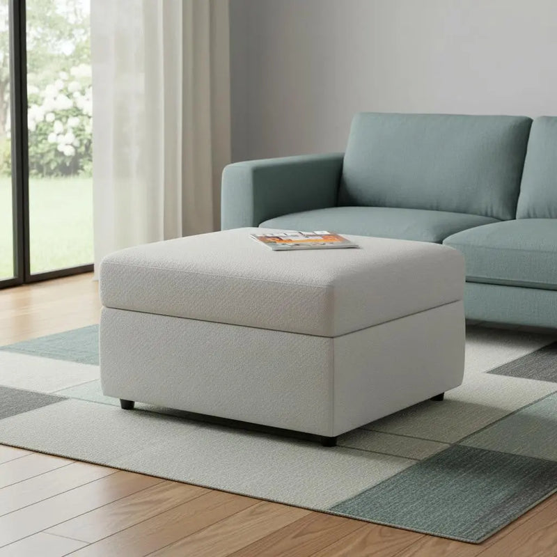 30" Beige and Black Chenille Storage Ottoman Homeroots Living Room