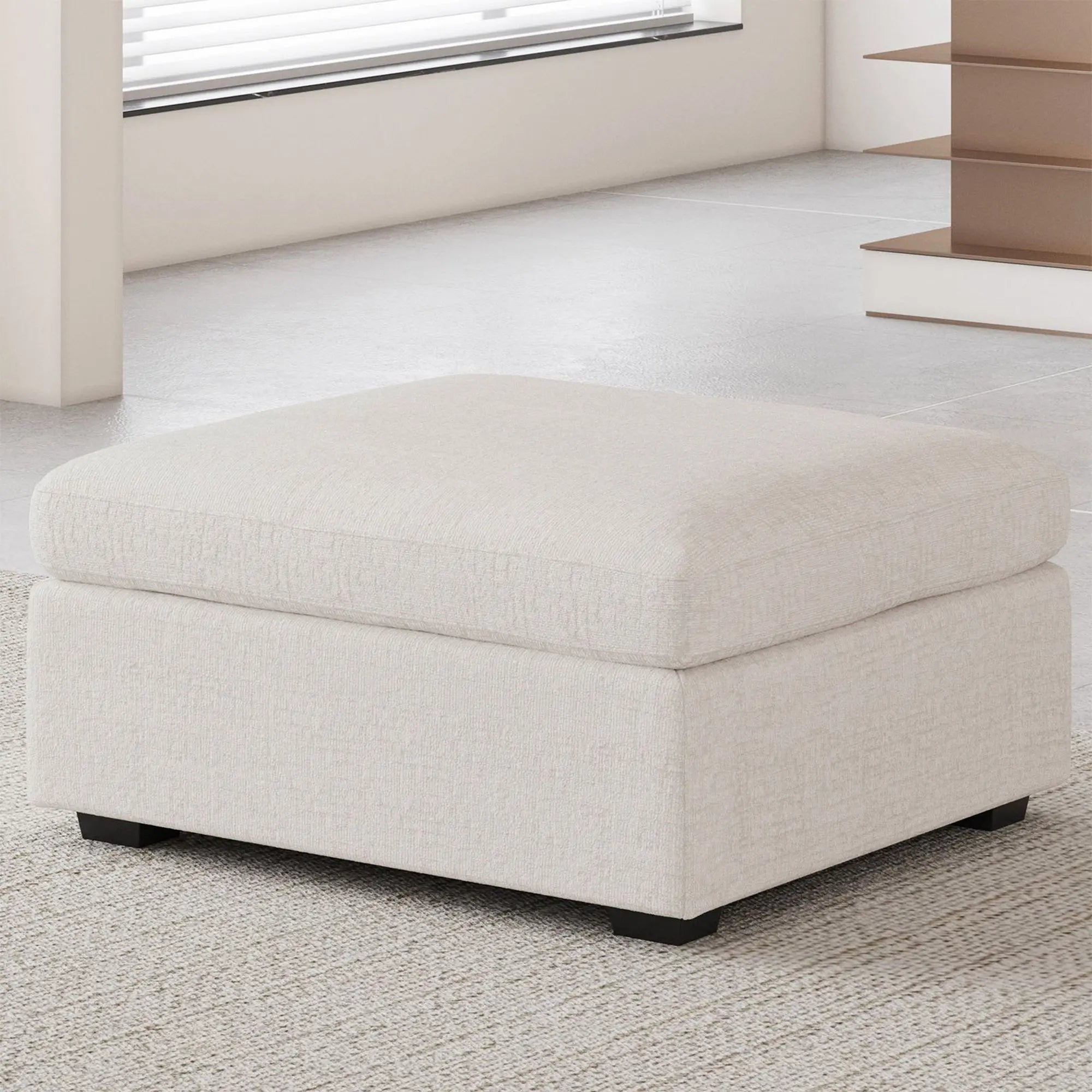 30" Beige and Black Chenille Storage Ottoman Homeroots Living Room