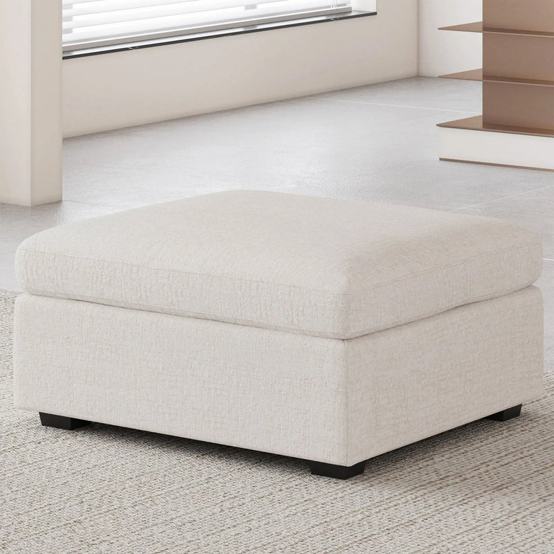 30" Beige and Black Chenille Storage Ottoman Homeroots Living Room