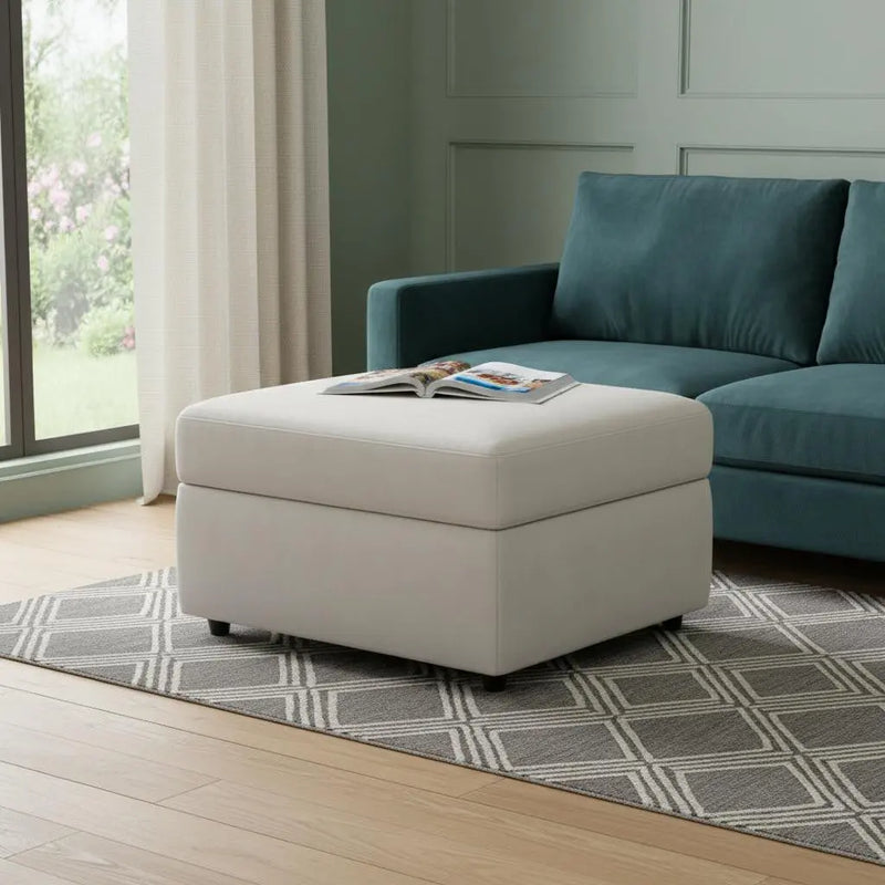 30" Beige and Black Velvet Storage Ottoman Homeroots Living Room