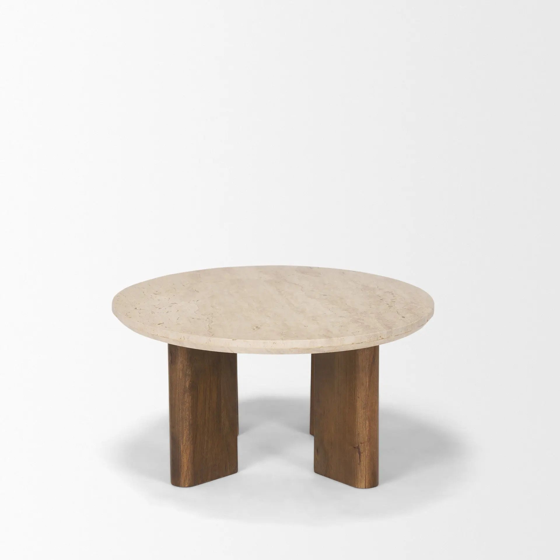 30" Beige and Brown Stone and Solid Wood Oval Coffee Table Homeroots Living Room