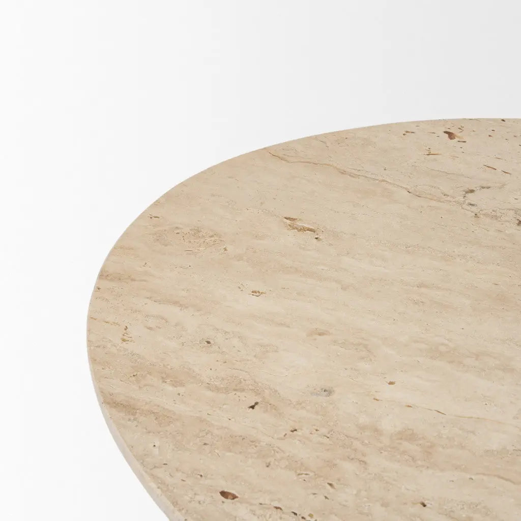 30" Beige and Brown Stone and Solid Wood Oval Coffee Table Homeroots Living Room