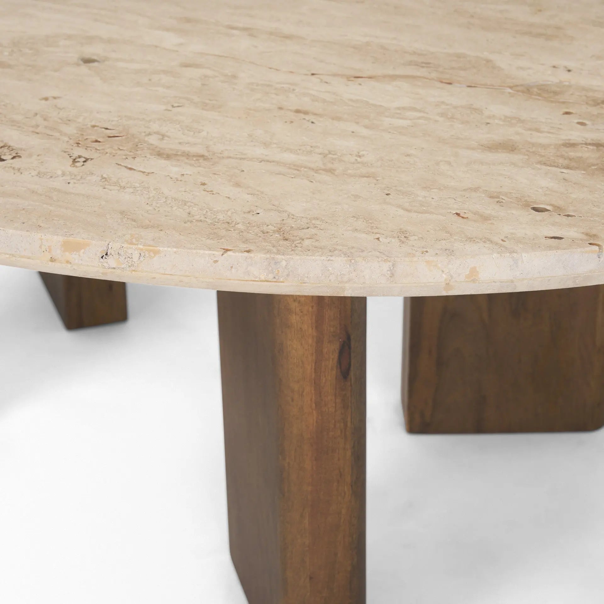 30" Beige and Brown Stone and Solid Wood Oval Coffee Table Homeroots Living Room