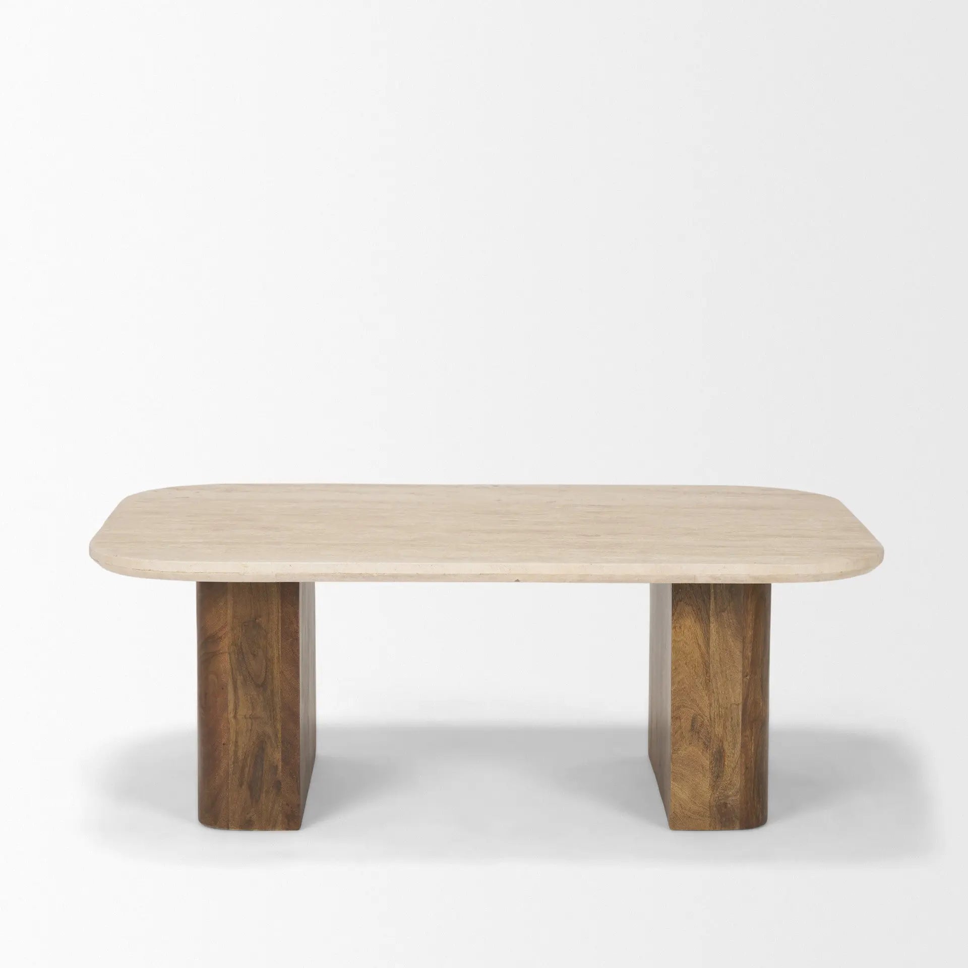 30" Beige and Brown Stone and Solid Wood Sled Coffee Table Homeroots Living Room