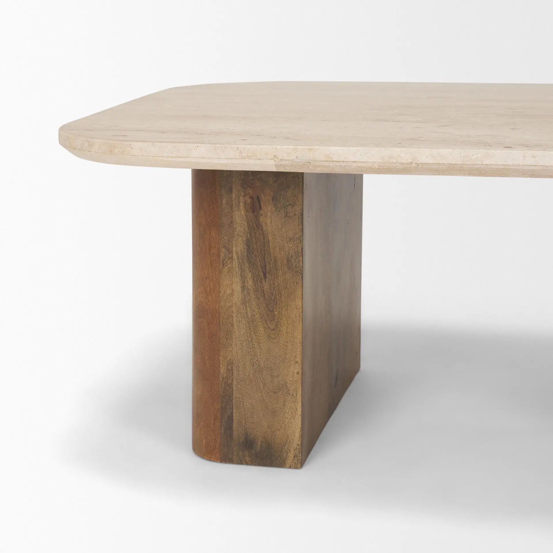 30" Beige and Brown Stone and Solid Wood Sled Coffee Table Homeroots Living Room