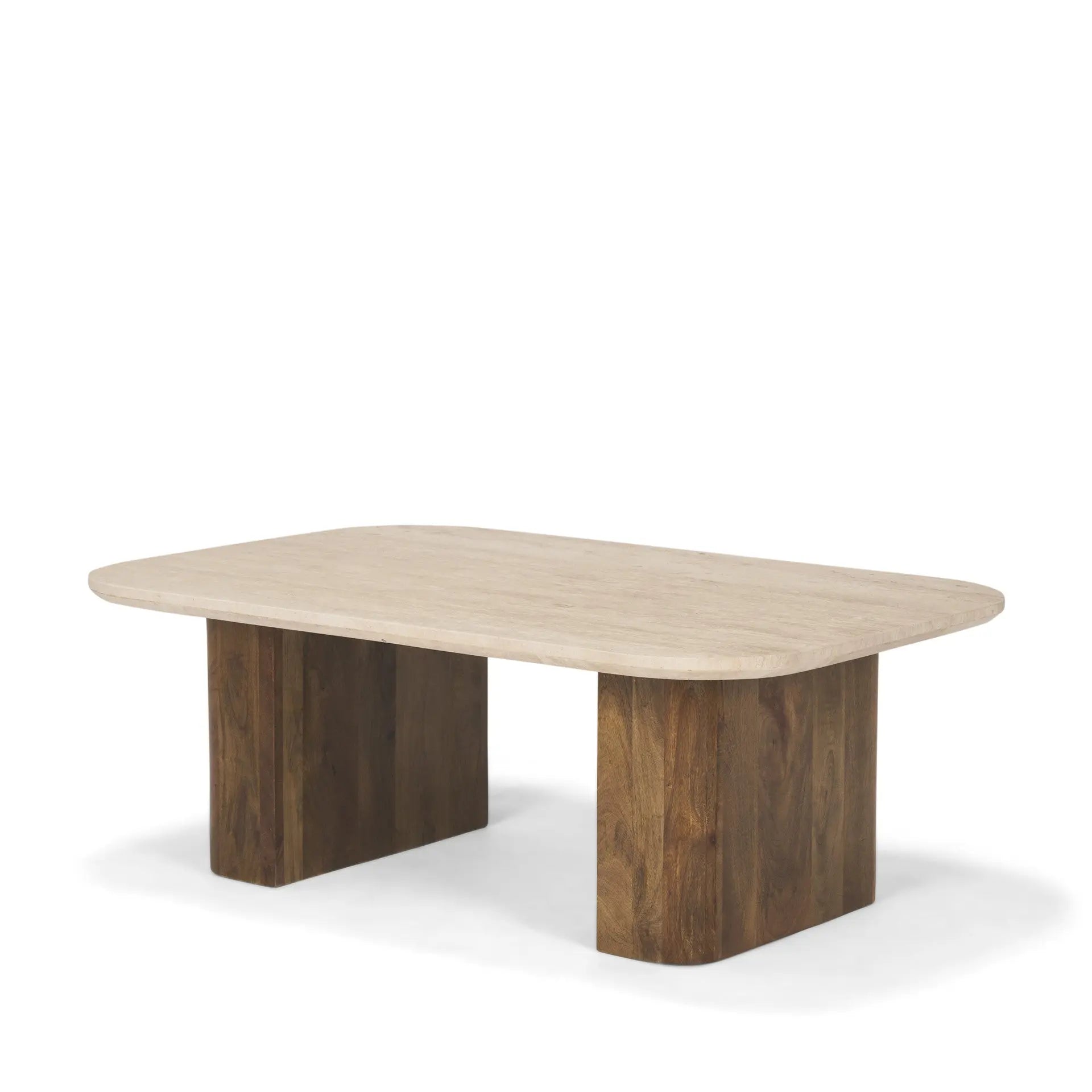 30" Beige and Brown Stone and Solid Wood Sled Coffee Table Homeroots Living Room