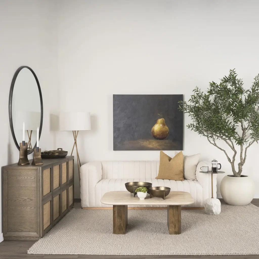 30" Beige and Brown Stone and Solid Wood Sled Coffee Table Homeroots Living Room