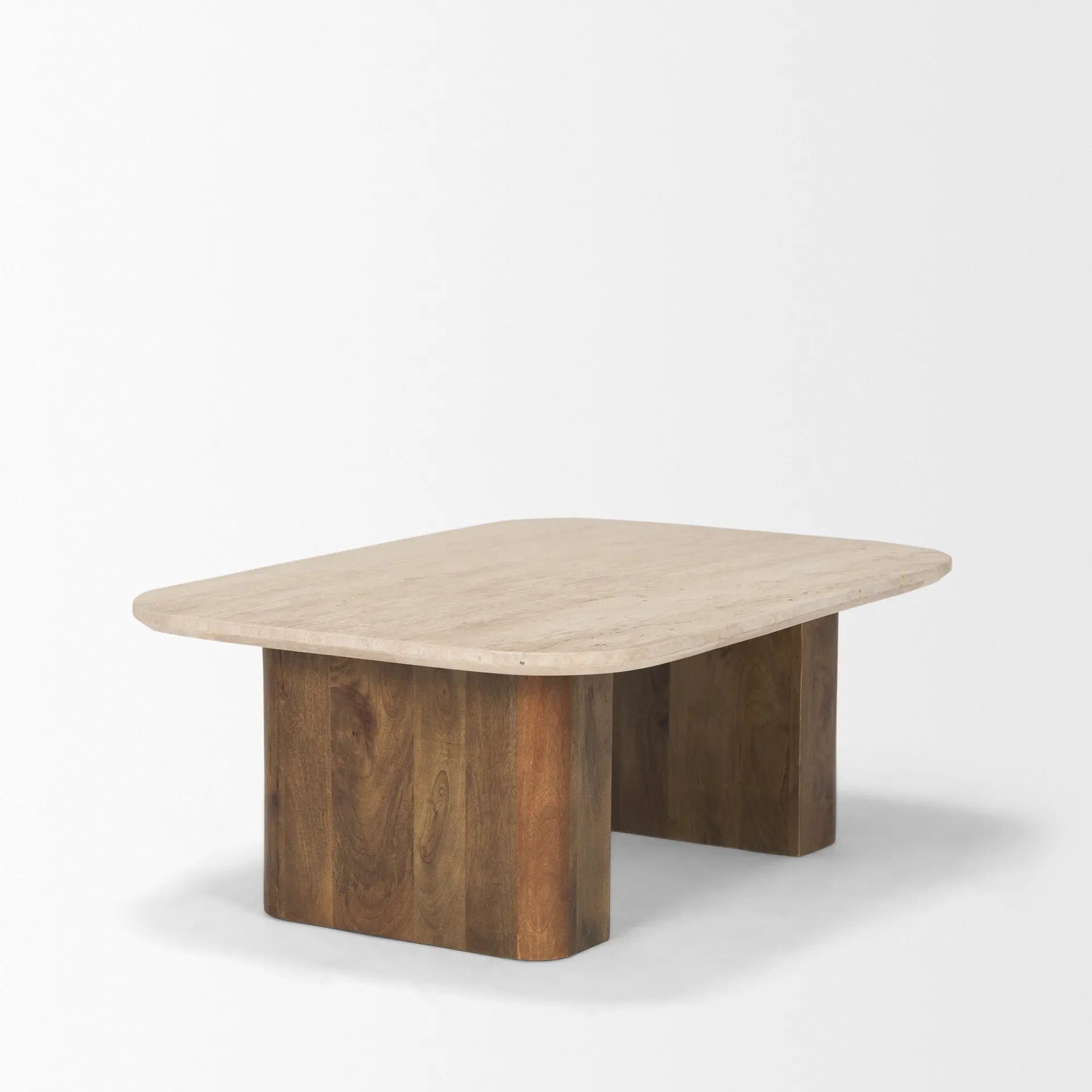 30" Beige and Brown Stone and Solid Wood Sled Coffee Table Homeroots Living Room
