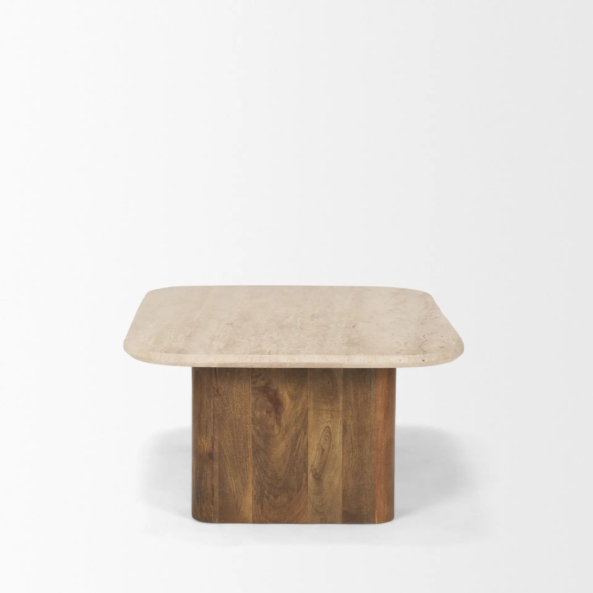 30" Beige and Brown Stone and Solid Wood Sled Coffee Table Homeroots Living Room