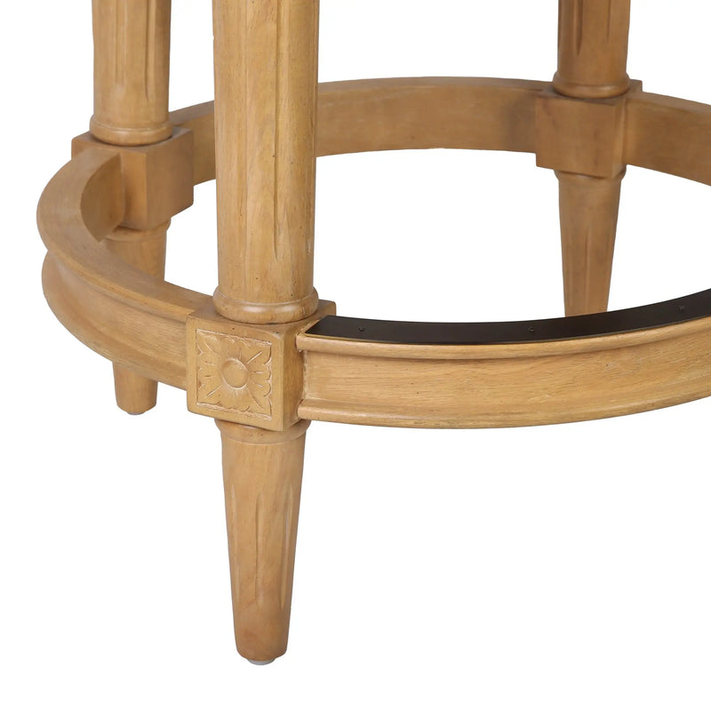30" Beige and Natural Fabric and Solid Wood Bar Height Swivel Bar Chair Homeroots Living Room