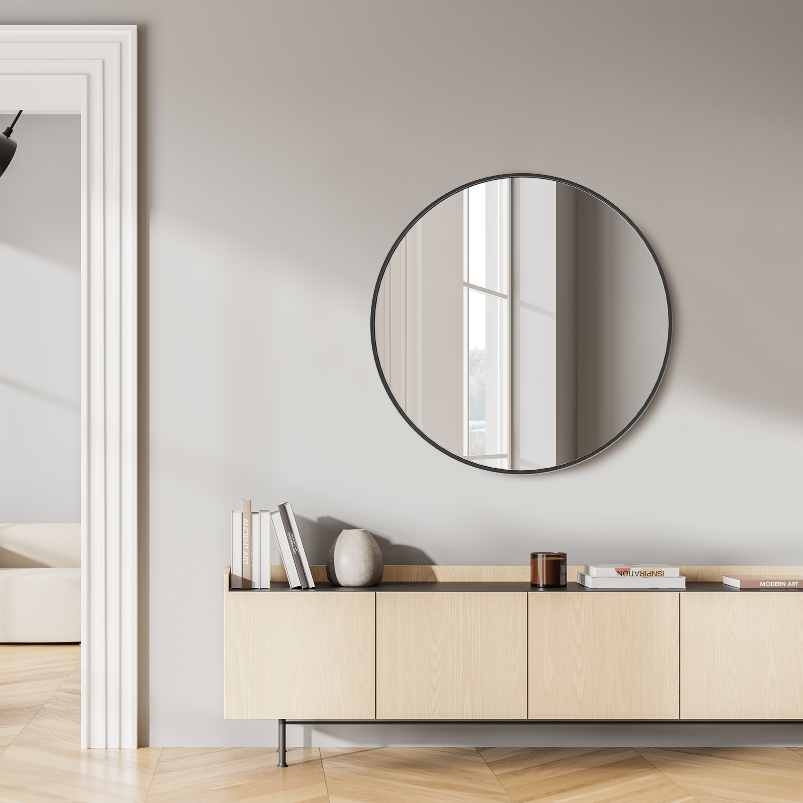 30" Black Aluminum Round Framed Accent Mirror Homeroots Bed & Bath