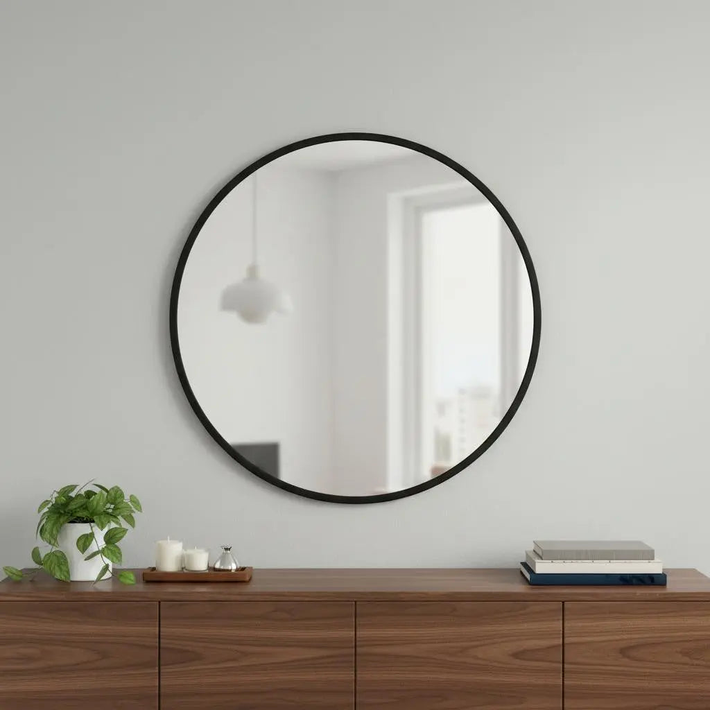 30" Black Aluminum Round Framed Accent Mirror Homeroots Bed & Bath
