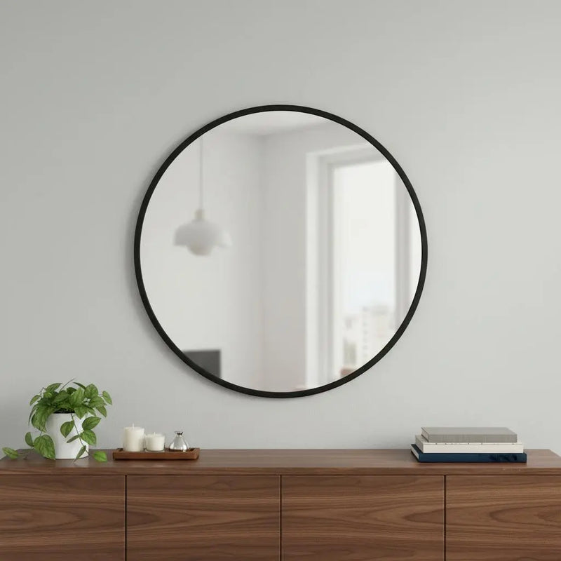 30" Black Aluminum Round Framed Accent Mirror Homeroots Bed & Bath