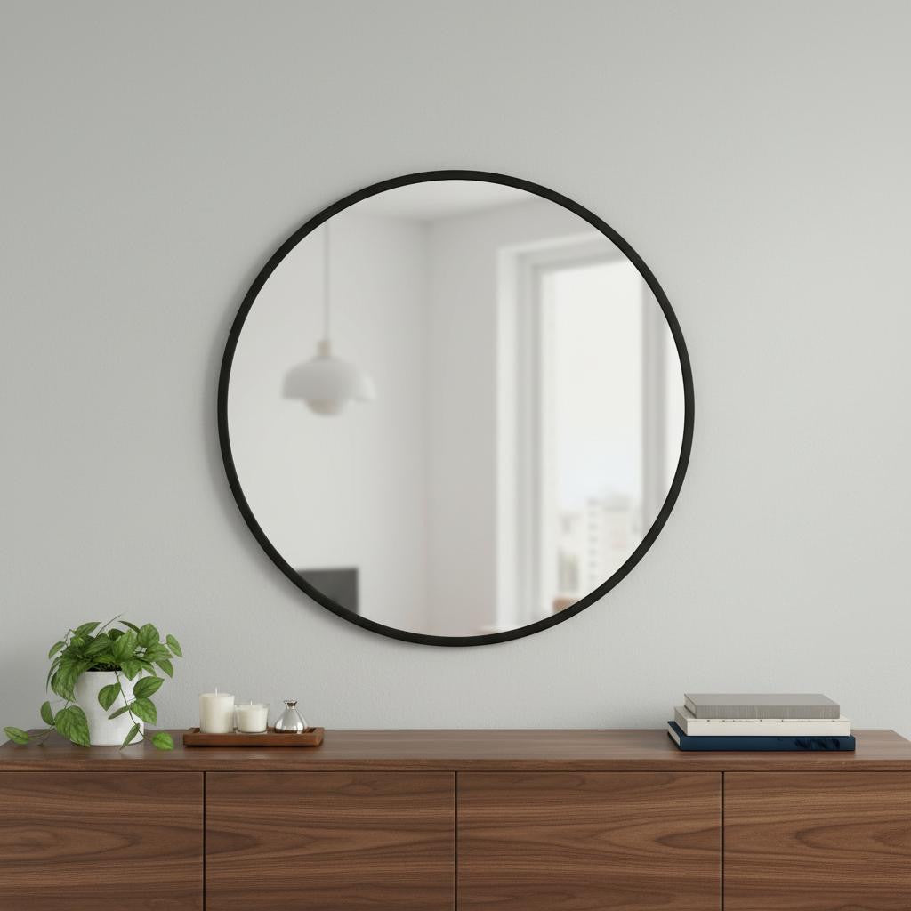 30" Black Aluminum Round Framed Accent Mirror Homeroots Bed & Bath