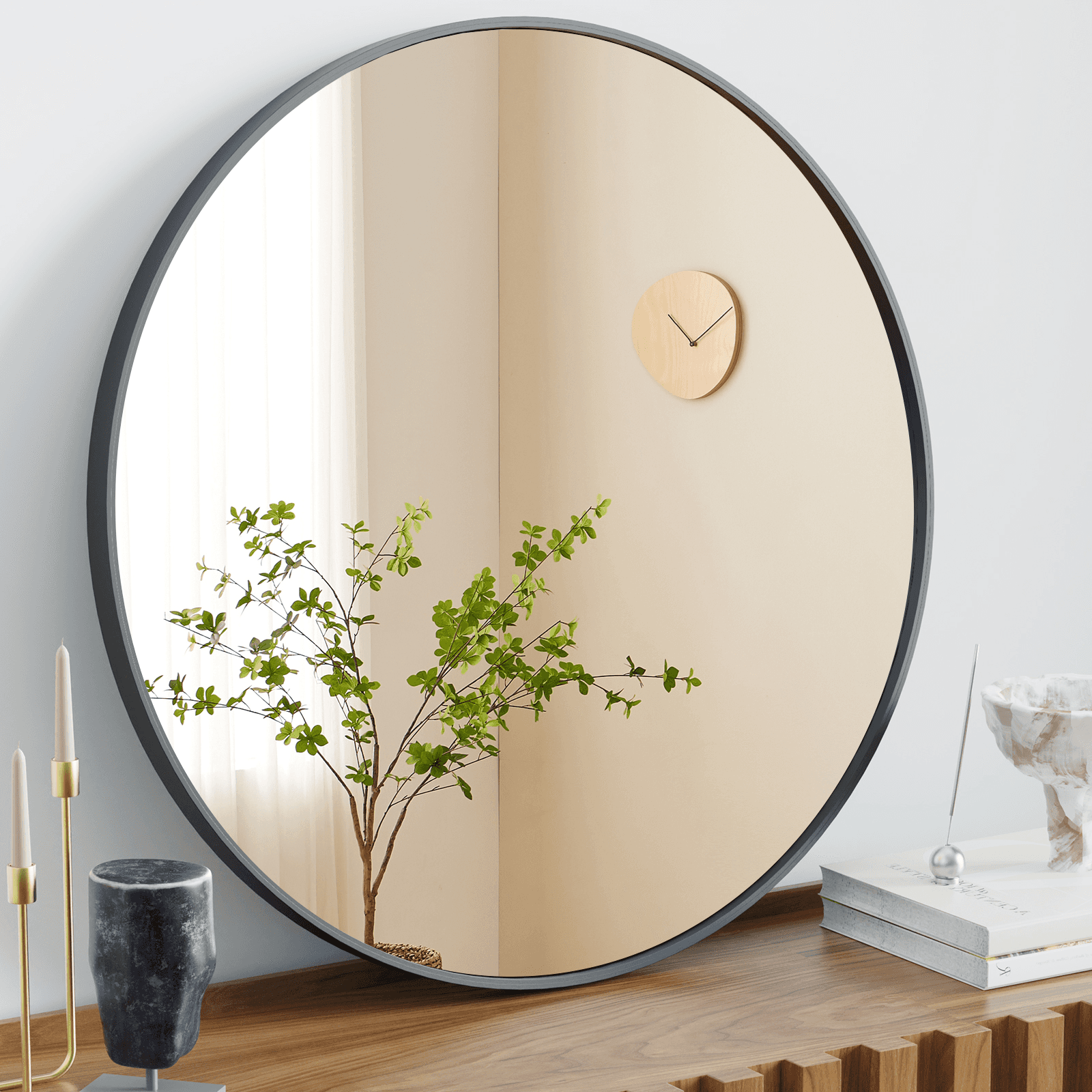 30" Black Aluminum Round Framed Accent Mirror Homeroots Bed & Bath