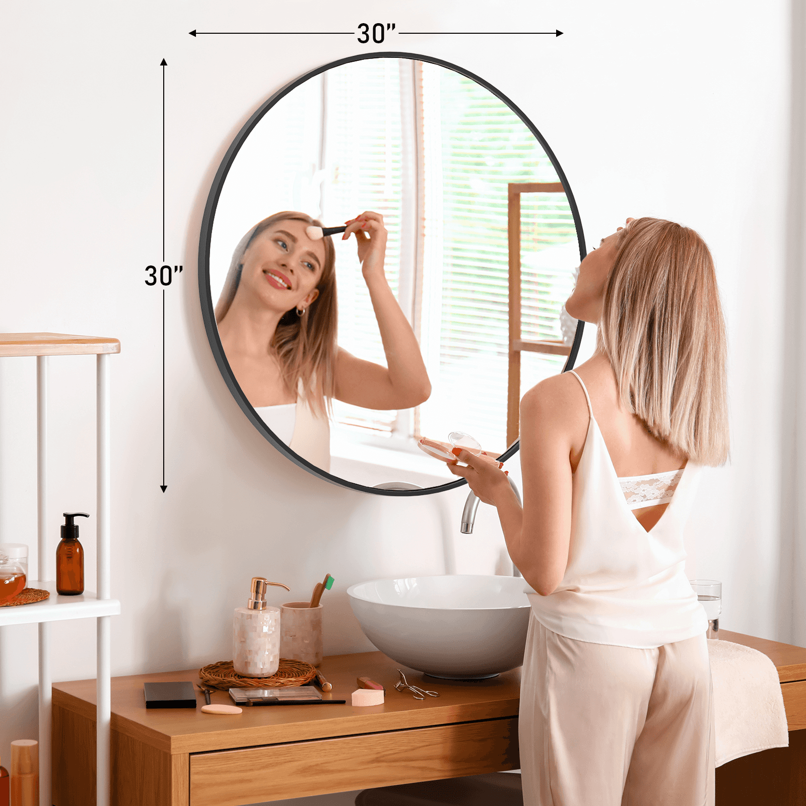 30" Black Aluminum Round Framed Accent Mirror Homeroots Bed & Bath