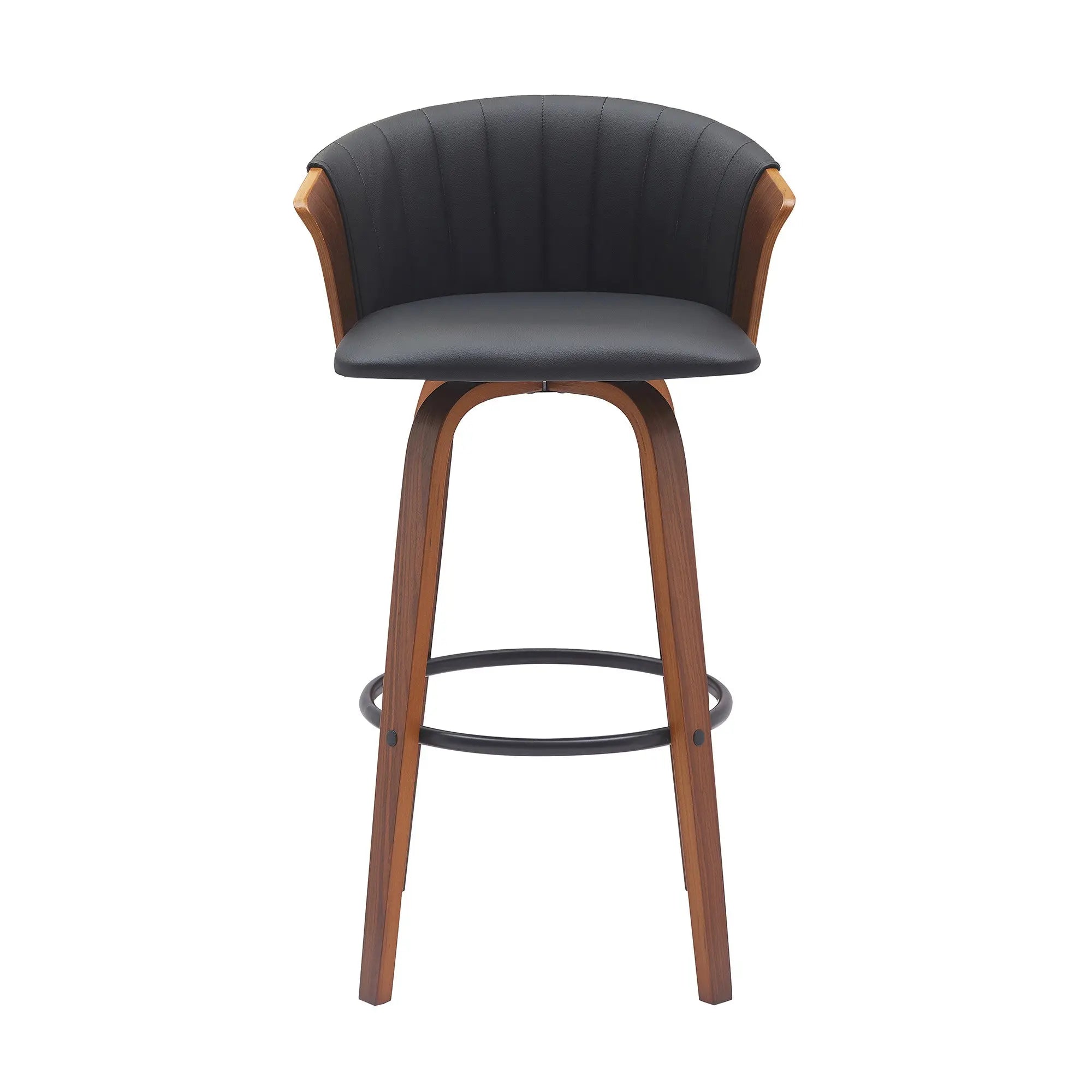 30" Black And Wood Brown Faux Leather Swivel Bar Height Bar Chair Homeroots Living Room