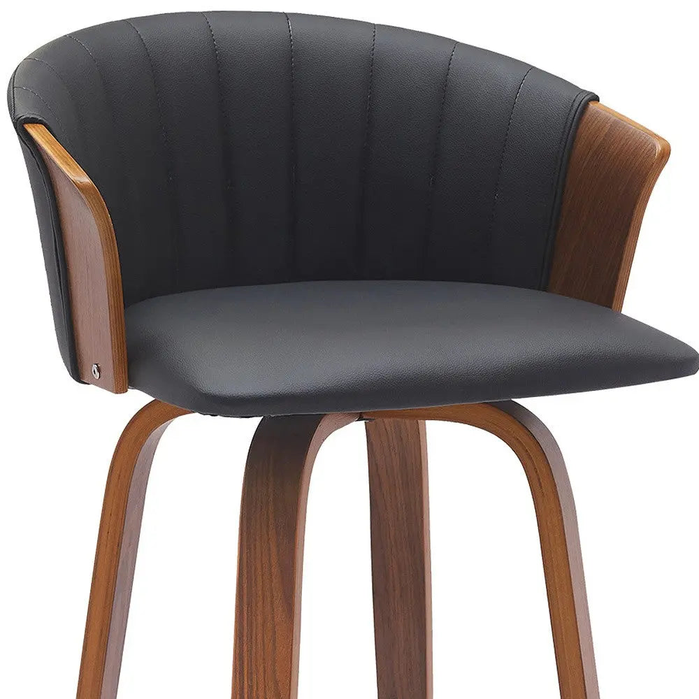 30" Black And Wood Brown Faux Leather Swivel Bar Height Bar Chair Homeroots Living Room