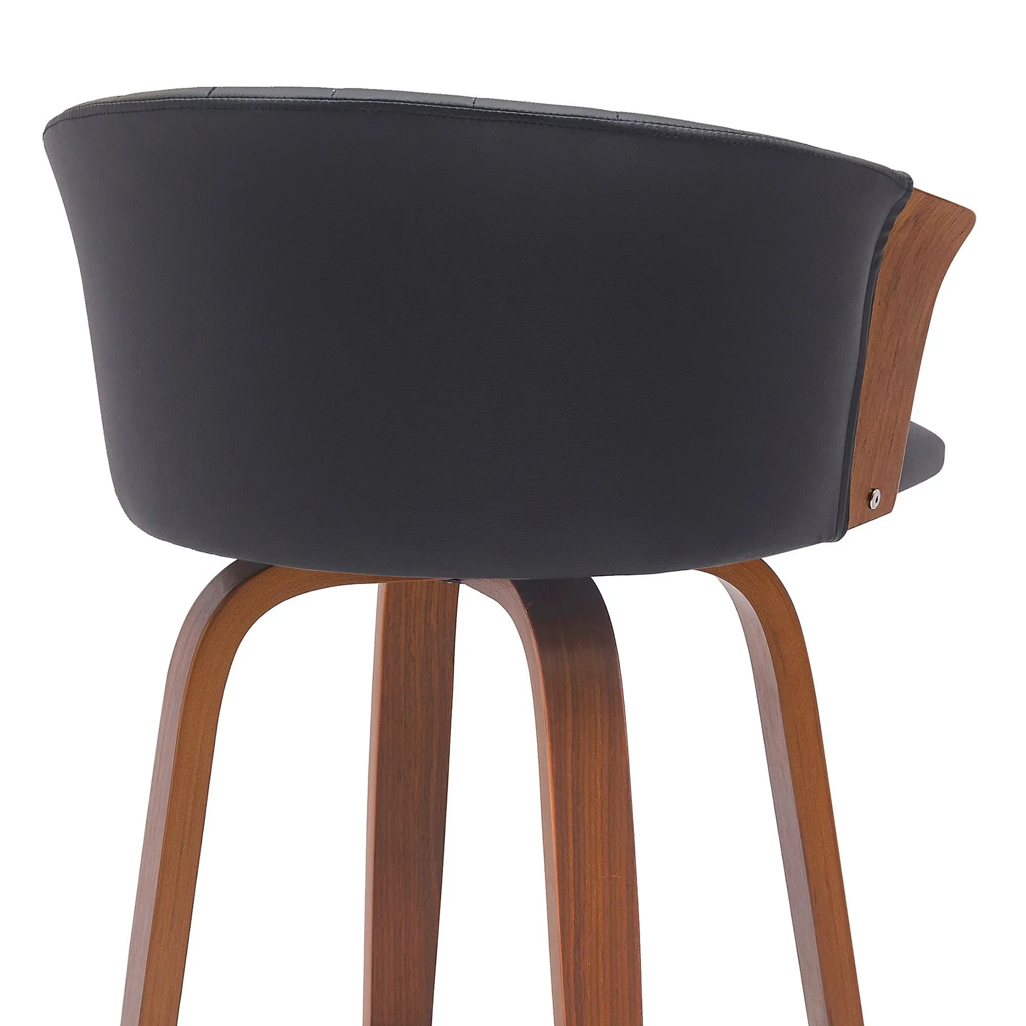 30" Black And Wood Brown Faux Leather Swivel Bar Height Bar Chair Homeroots Living Room