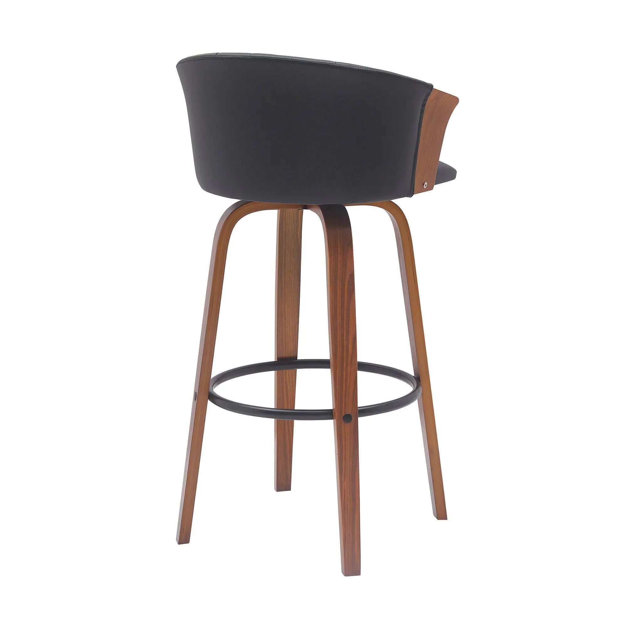 30" Black And Wood Brown Faux Leather Swivel Bar Height Bar Chair Homeroots Living Room
